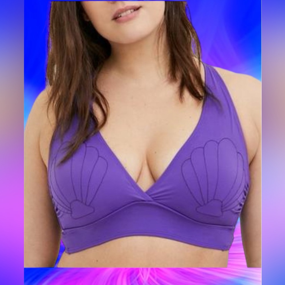 🆕 Disney The Little Mermaid Ariel Shell Purple Wireless Triangle Bikini Top 1Xl
